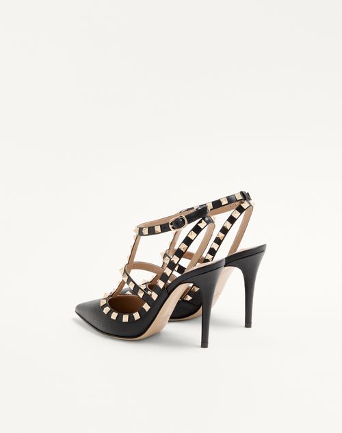 Valentino Garavani - Rockstud Grainy Leather Ankle Strap Pump 100 Mm - Black - Woman - Shoes